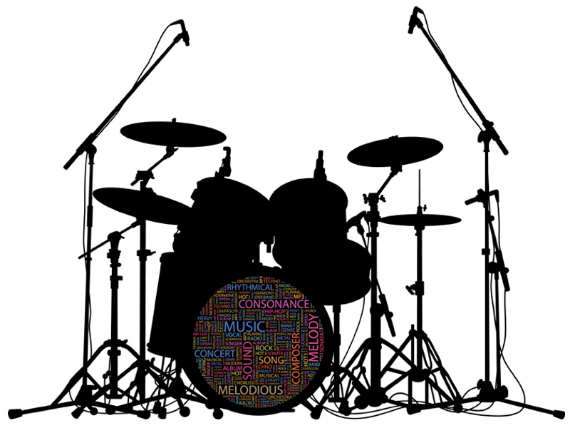 An Illustrated Image of musical equipments of a band.
