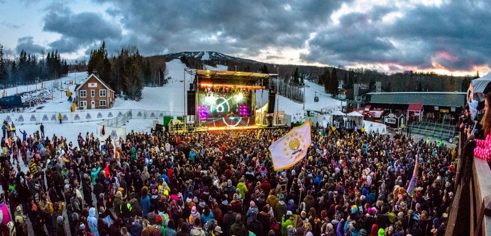 An aerial view of a musical Gig with full of crowd.