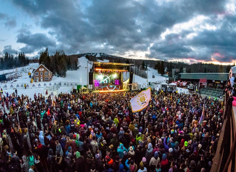 An aerial view of a musical Gig with full of crowd.