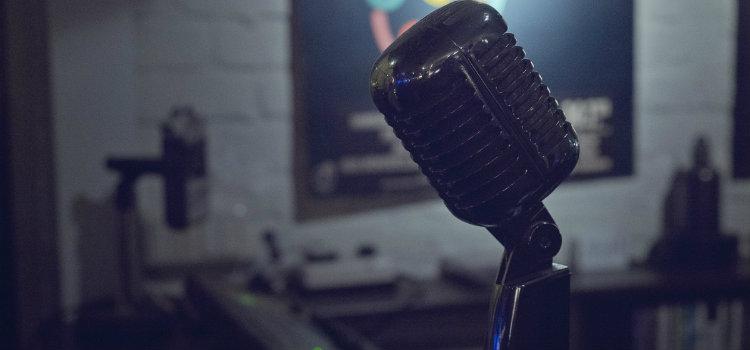 A Close-up dark view of a microphone.